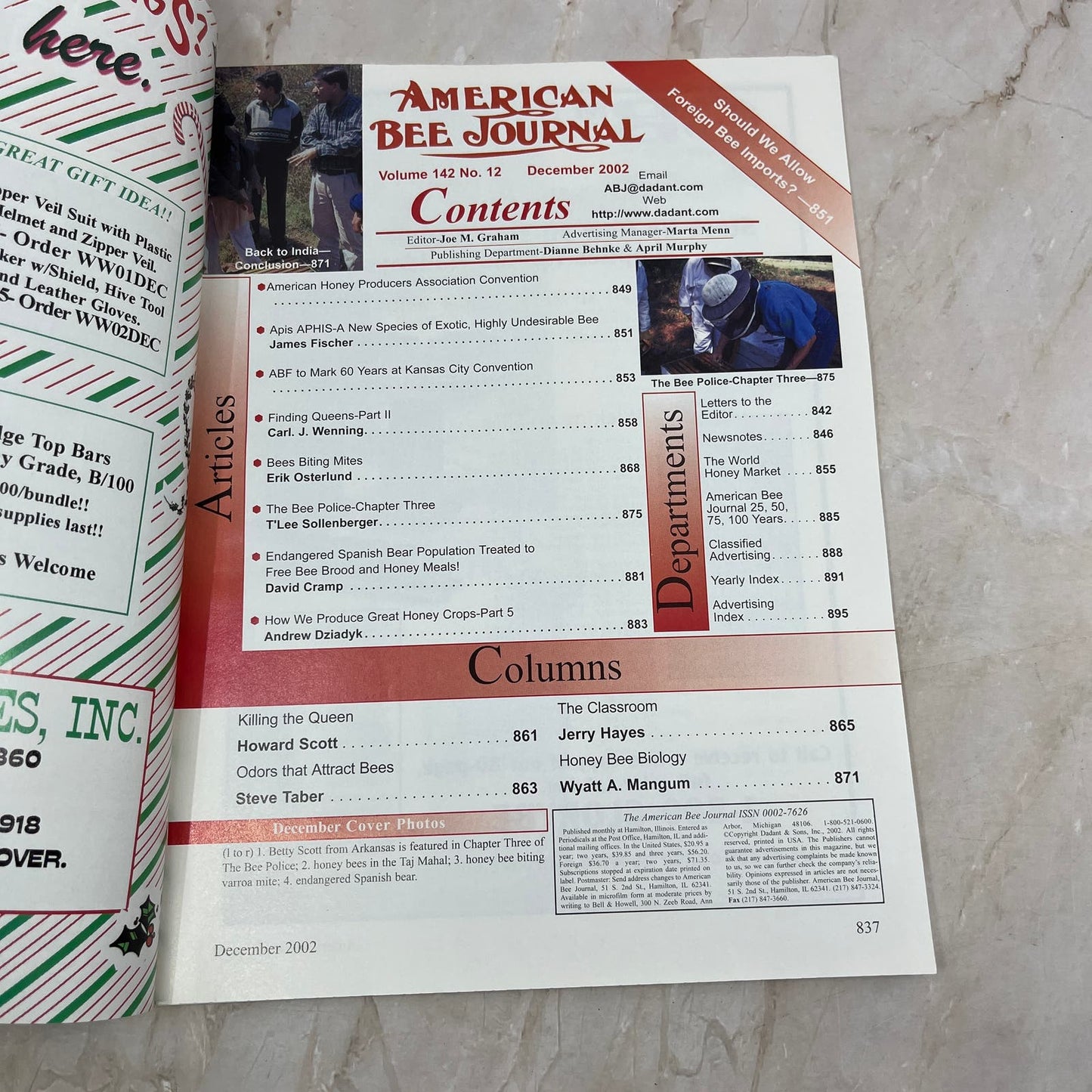 2002 Dec American Bee Journal Magazine Bees Beekeeping Honey M7