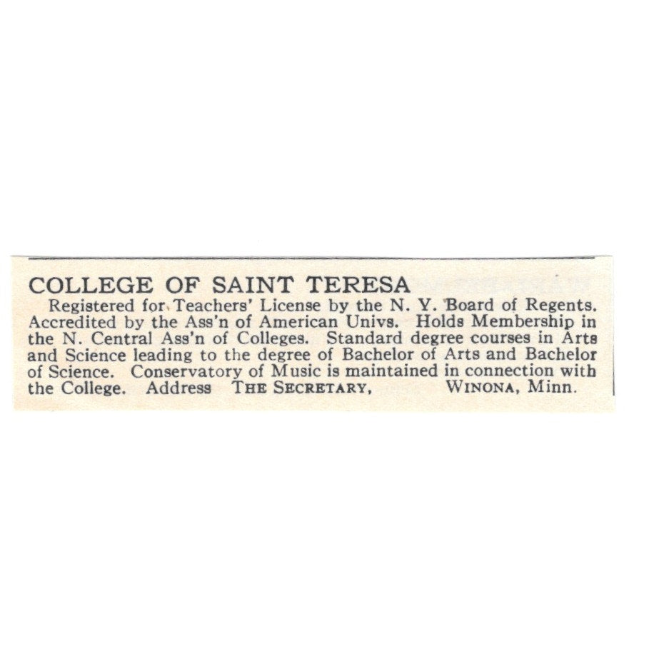 College of Saint Teresa Winona Minnesota 1924 Magazine Ad AD8-O8