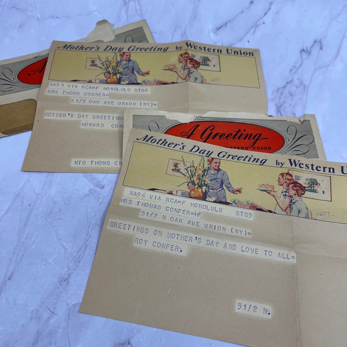 Howard Confer Honolulu to Mrs Thomas Confer NY 1940s Lot of 5 Telegrams TH2-MI1