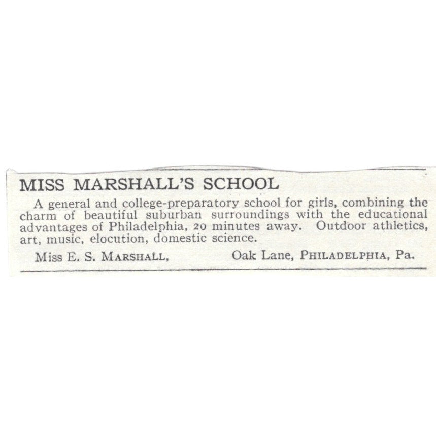 Miss Marshall's School Philadelphia PA Ms ES Marshall c1920 Harper’s Ad AG4-S2