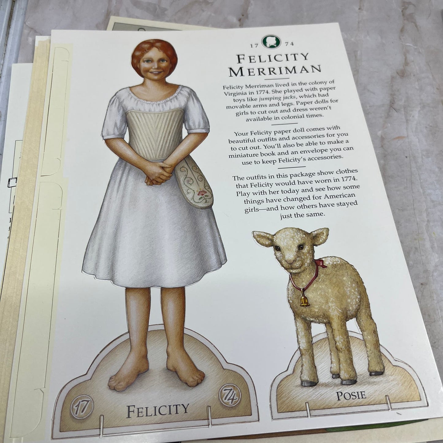 The American Girls Felicity Paper Dolls w/ Lamb Posie 10 outfits uncut TI8-S7