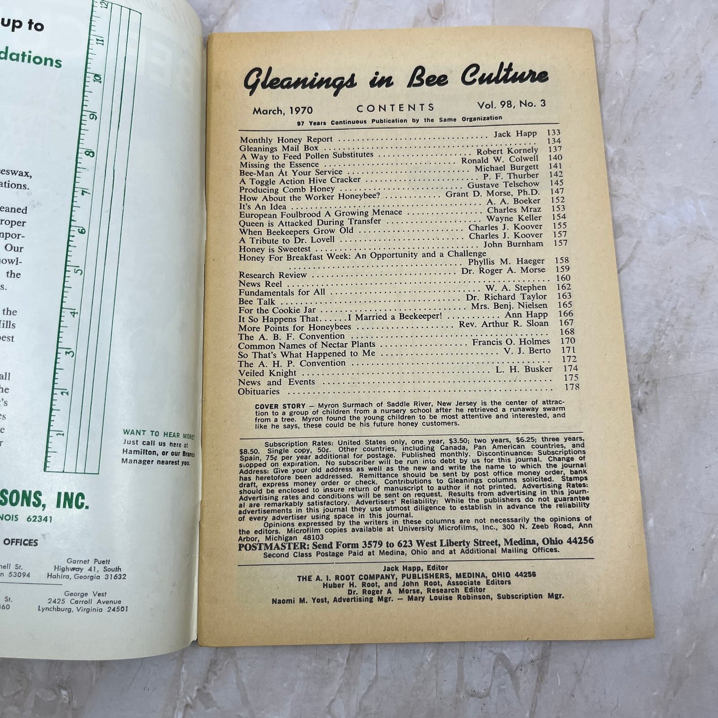 1970 March Gleanings in Bee Culture Magazine Bees Beekeeping Honey M8
