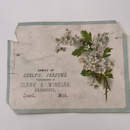 Seely's Perfume Clark & Winegar Druggists Lowell MI 1880s Trade Card AG8-H4