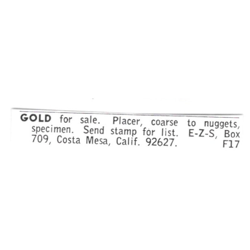 E-Z-S Gold Placer Costa Mesa California 1972 Ad AF8-S20
