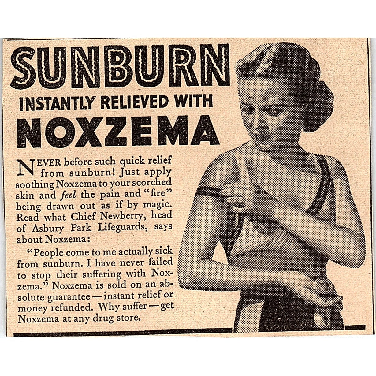 Noxzema Sunburn Relief Asbury Park Lifeguards Chief Newberry 1935 Ad AG6-2