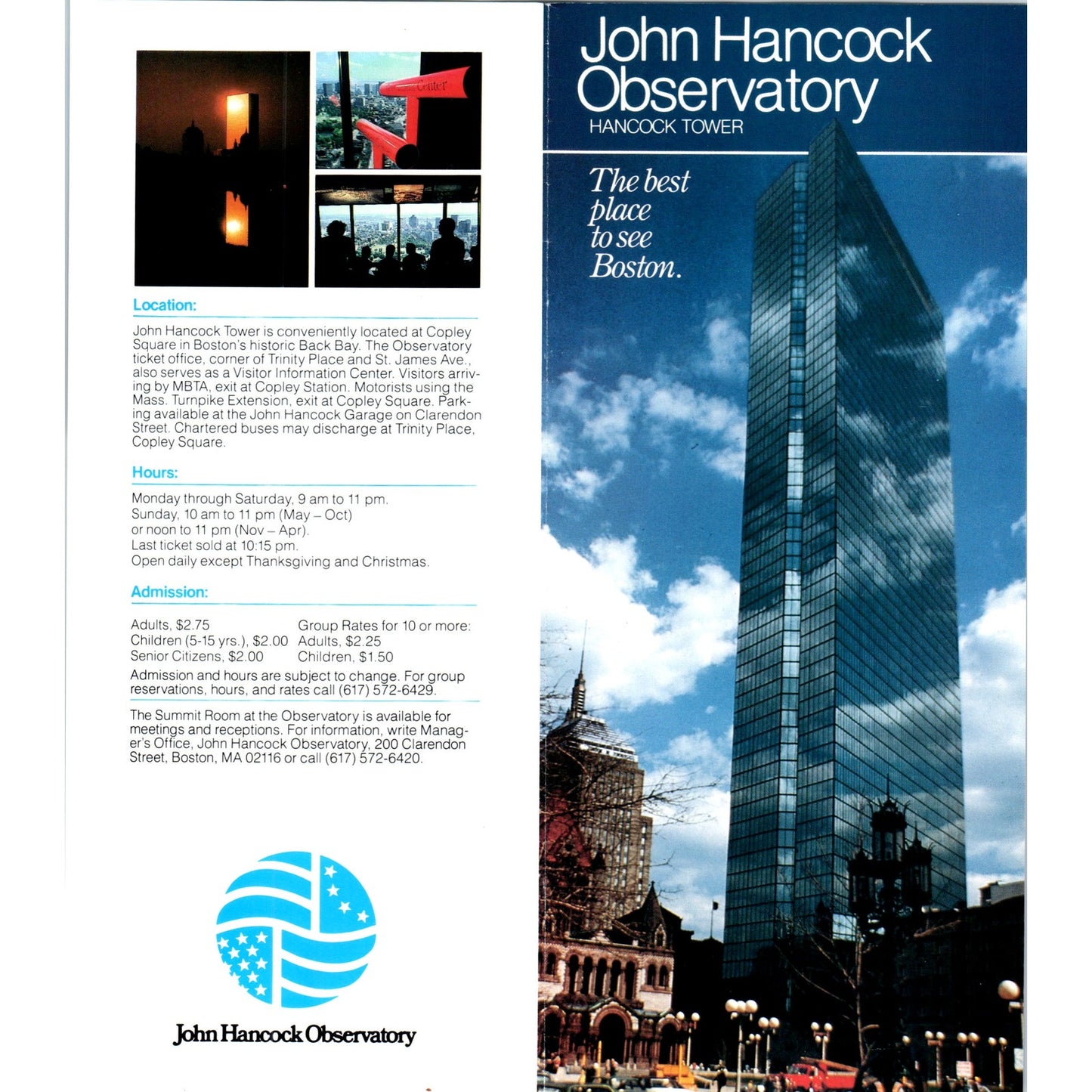 1980s John Hancock Observatory Hancock Tower Boston MA Brochure TF4-BC