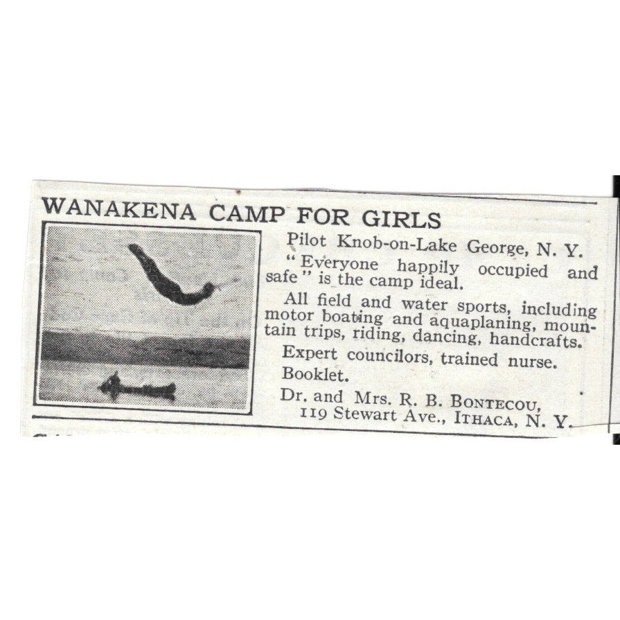 Wanakena Camp for Girls Ithaca NY Dr. and Mrs. R.B. Bontecou c1920 Ad AG4-S9