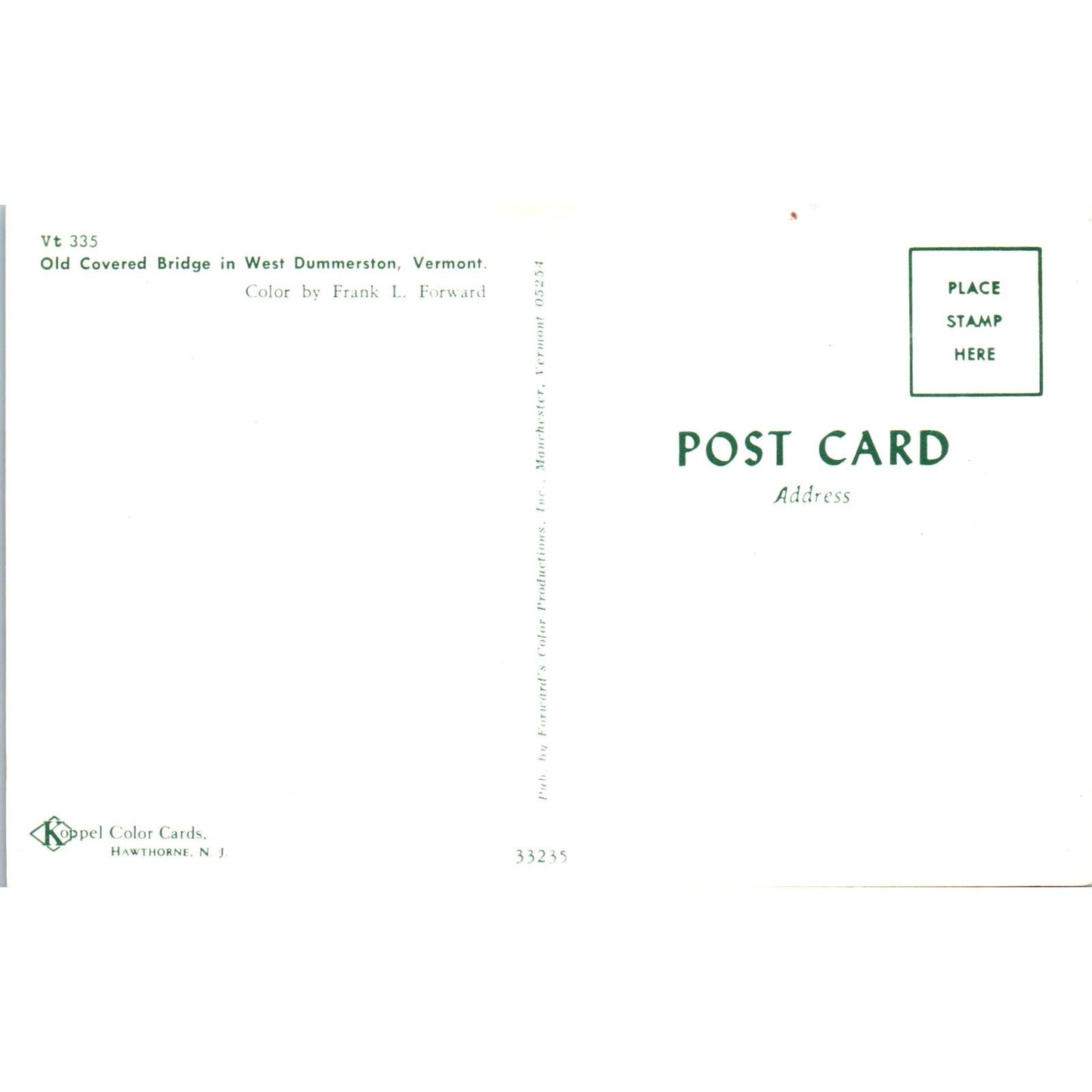 Old Covered Bridge in West Dummerston Vermont VT Covered Bridge Postcard PC1