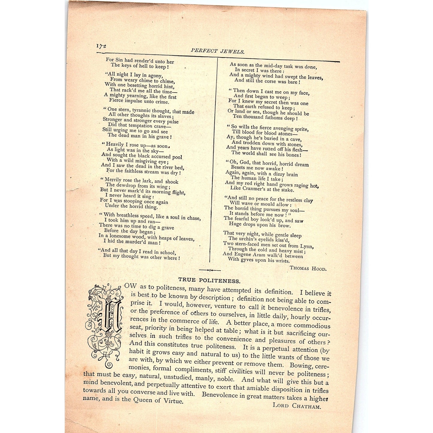 The Dream of Eugene Aram - Thomas Hood 2 Pages 1884 Poem TA5-CJ-4