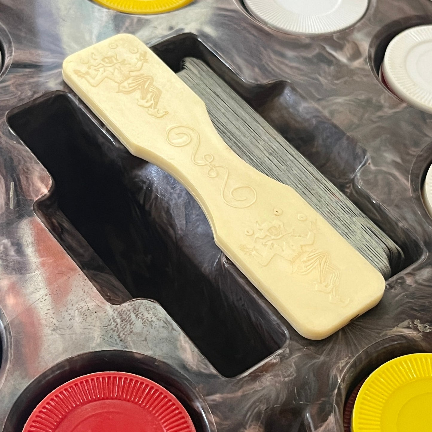 Vintage Marble Bakelite Spade Shaped Poker Chip Spinning Caddy Card Holder CTG2