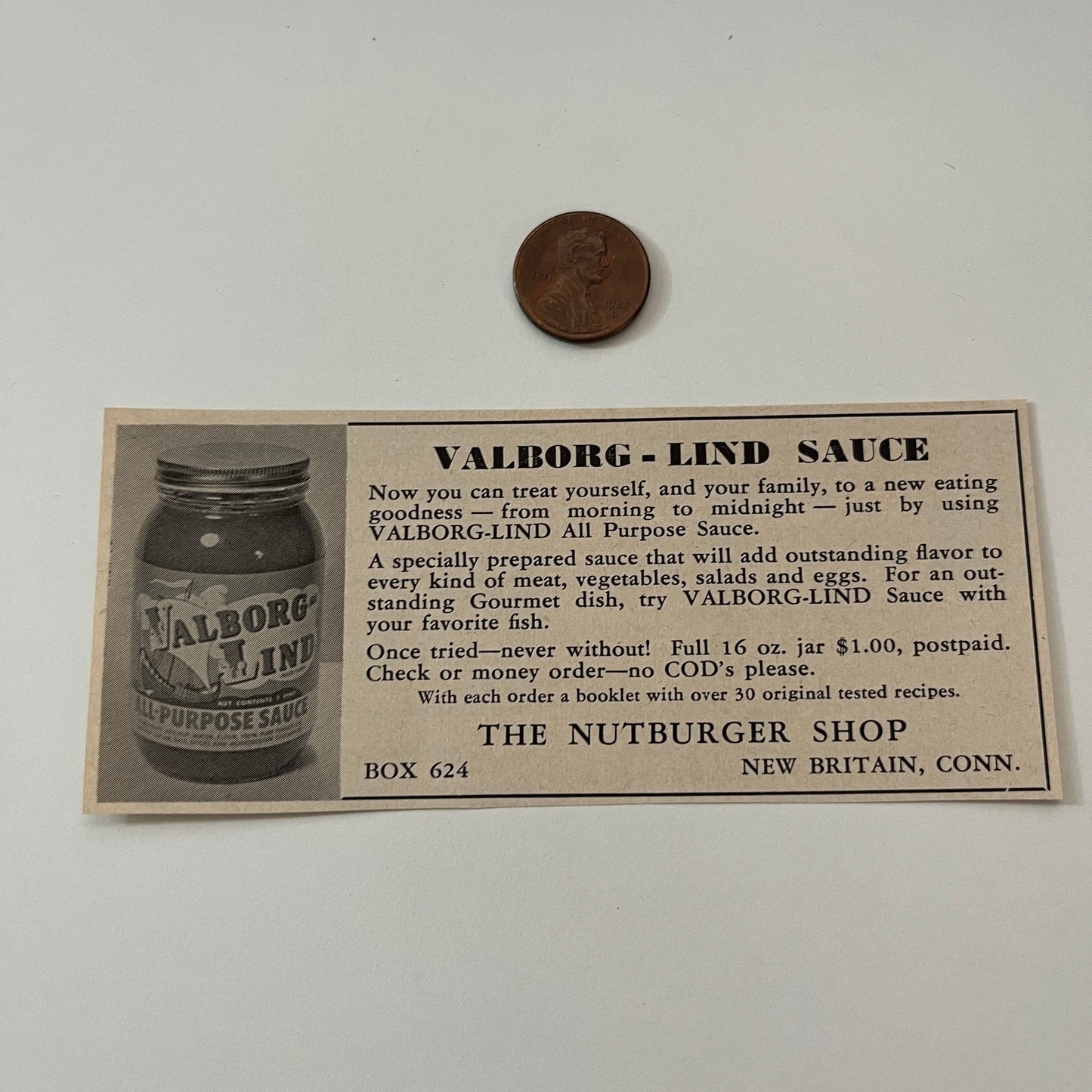 Nutburger Shop Valborg-Lind Sauce New Britain CT 1952 Yankee Magazine Ad SAG5-H7
