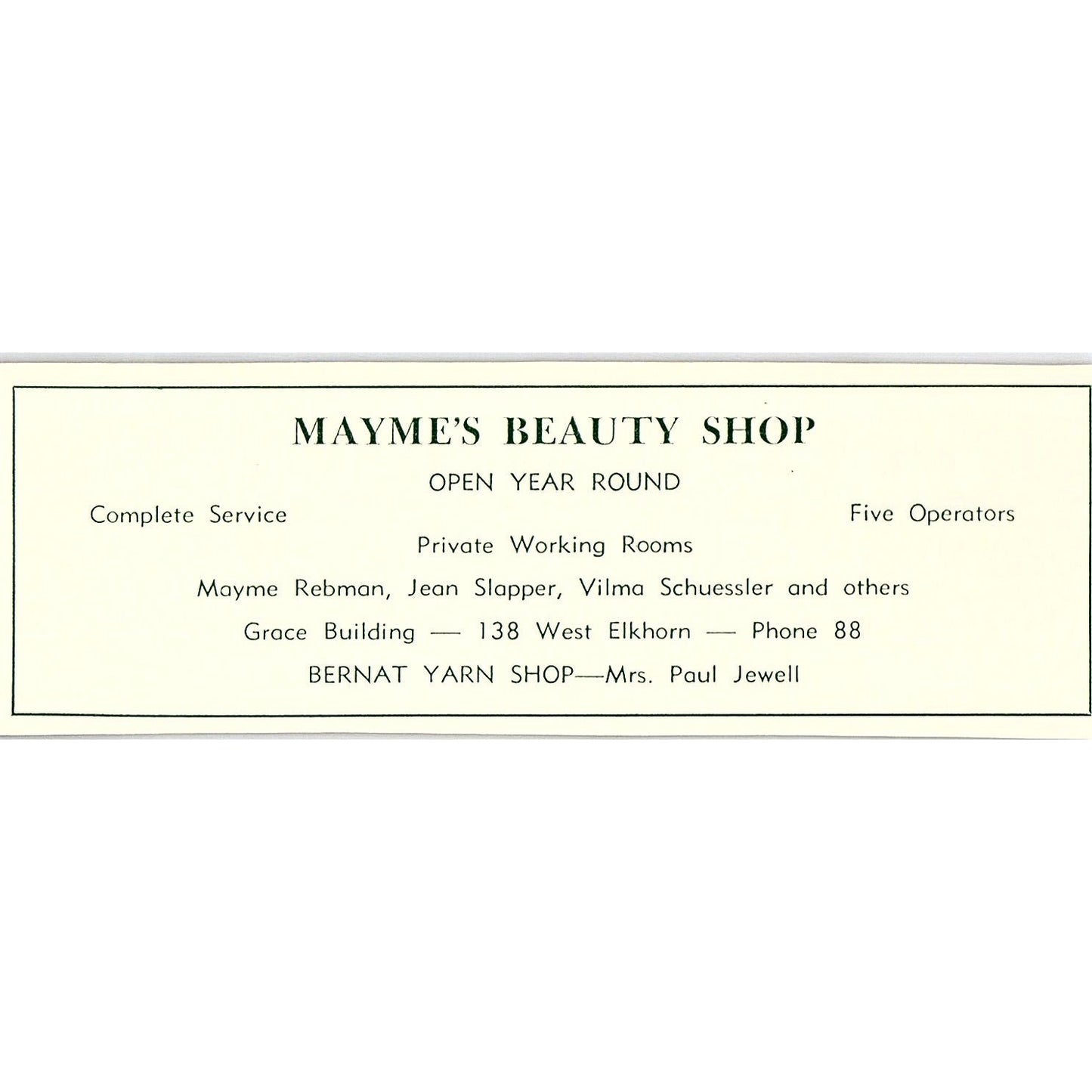 Mayme's Beauty Shop Mayme Rebman Jean Slapper 1957 Estes Park CO Ad AG4-M1