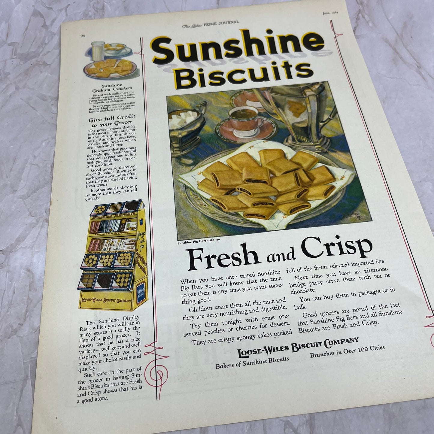 Sunshine Biscuits Loose-Wiles Biscuit Company 1924 Magazine Ad FL6-11