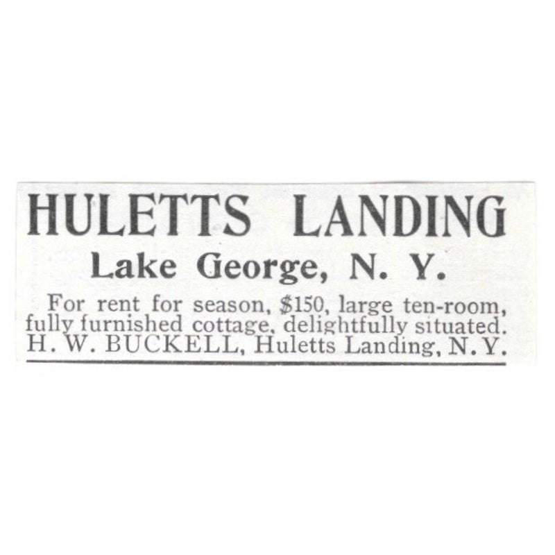 Huletts Landing Cottage Lake George NY H.W. Buckell 1903 Ad AF8-S38