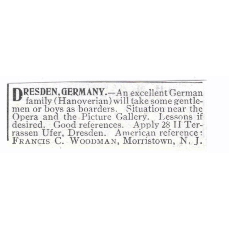 Dresden Germany Boarding Frances C Woodman Morristown NJ 1903 Ad AG3-S14
