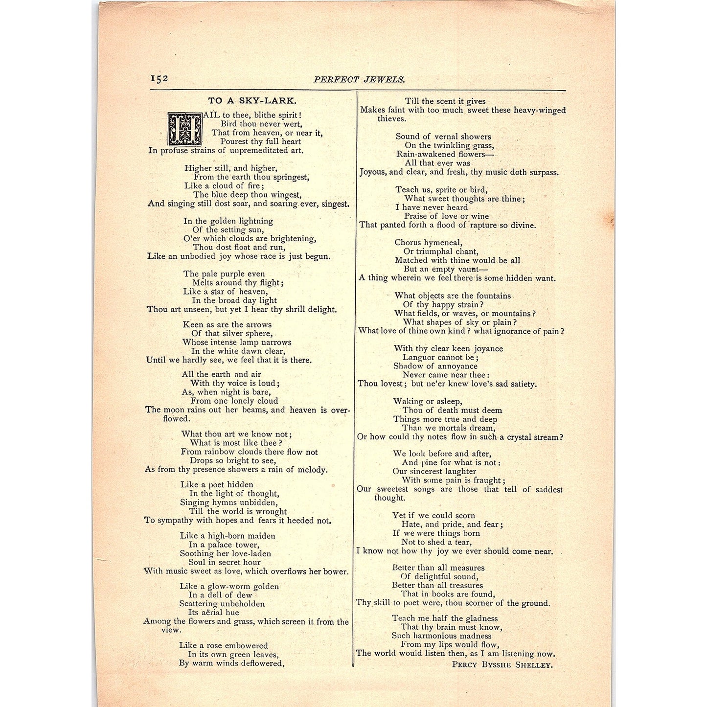 To a Sky-Lark Percy Bysshe Shelley, To Mary in Heaven Burns 1884 Poem TA5-CJ-3