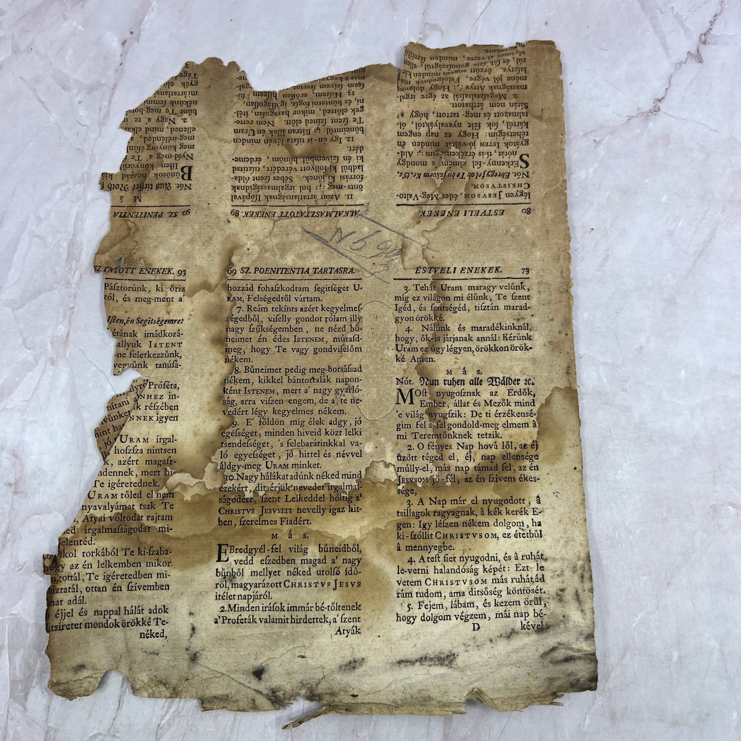 1600s Antique Leaf From a Hungarian Book of Songs Hymns Folk Songs D22