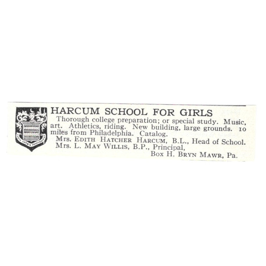 Harcum Girls School Edith Hatcher L. May Willis Bryn Mawr PA 1924 Ad AD8-O8