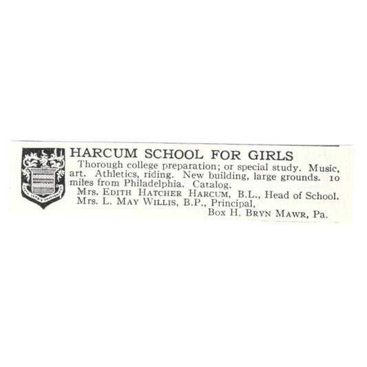 Harcum Girls School Edith Hatcher L. May Willis Bryn Mawr PA 1924 Ad AD8-O8