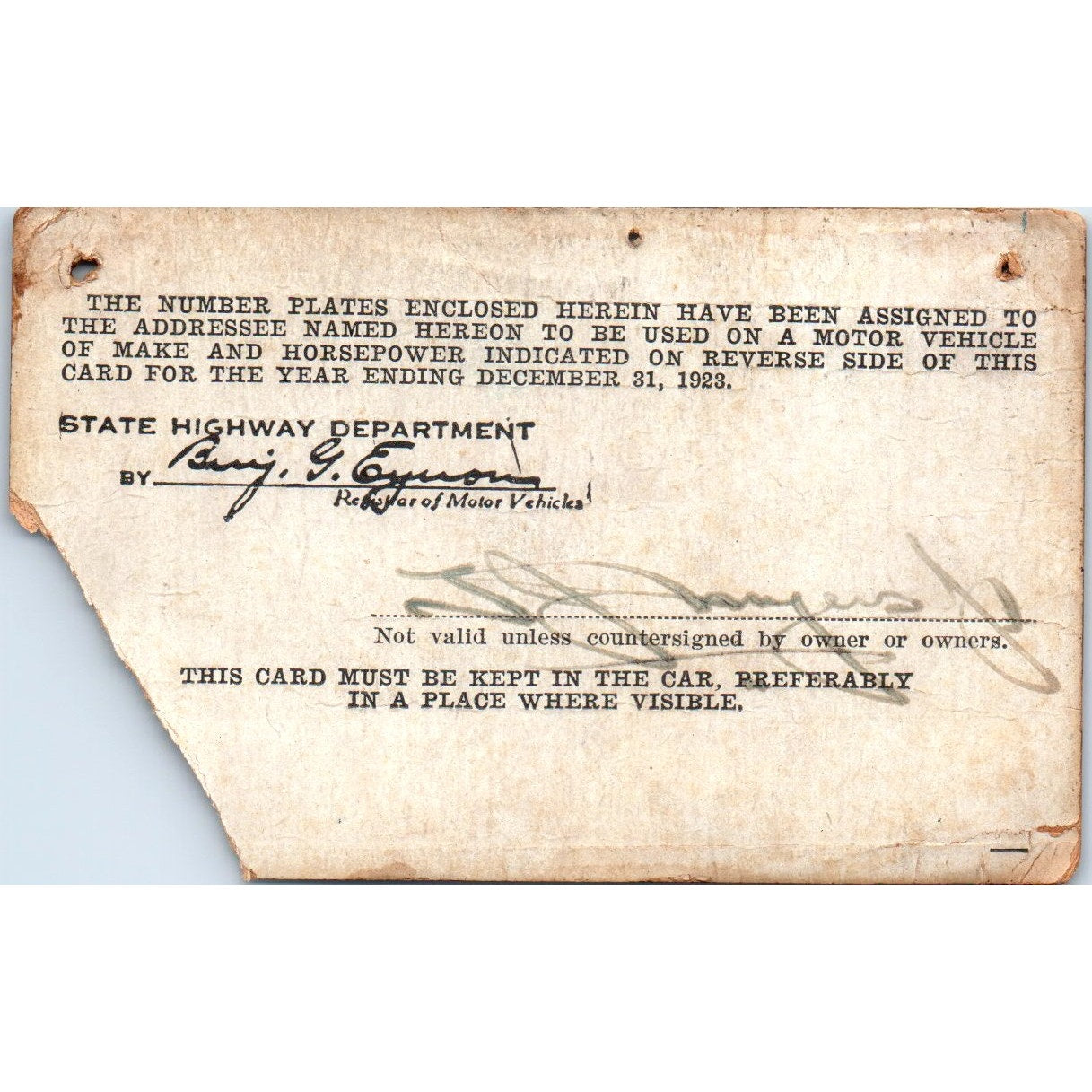 1923 Pennsylvania Ford Automobile License Card AF7-E3