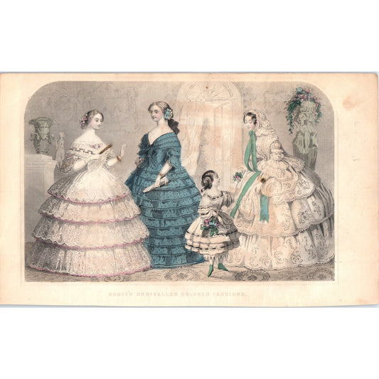 1857 Original Lady's Pre Civil War Fashion Plate Hand Tinted Engraving D19-2-2