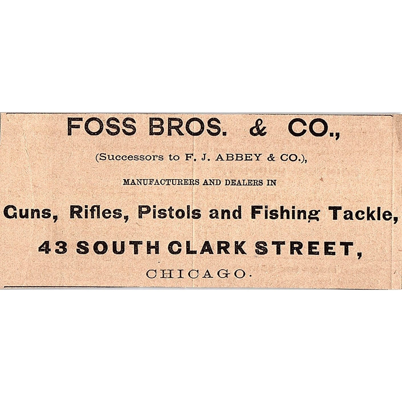 Foss Bros & Co Guns, Rifles, Pistols & Fishing Tackle Chicago 1878 ad AG2-H4