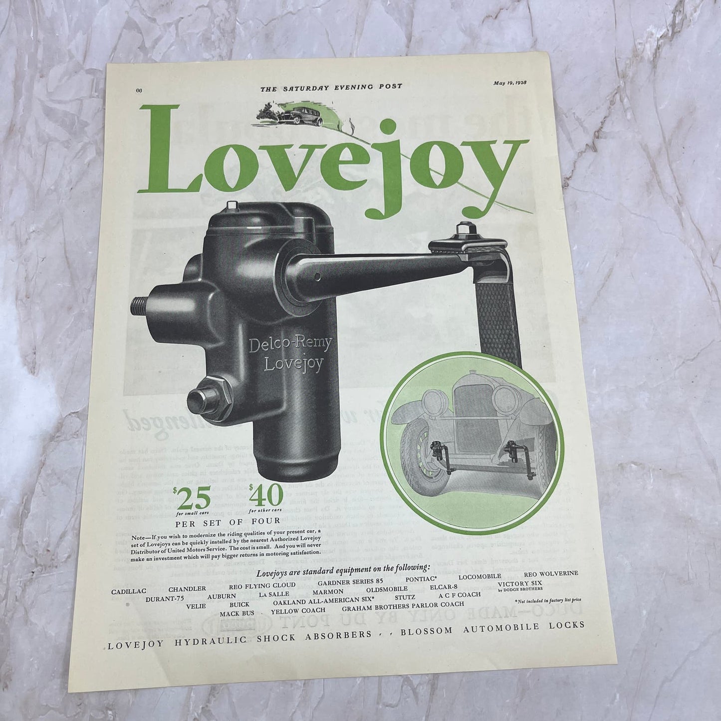 Lovejoy Hydraulic Shock Absorbers 1928 Original Magazine Advertisement FL6-8