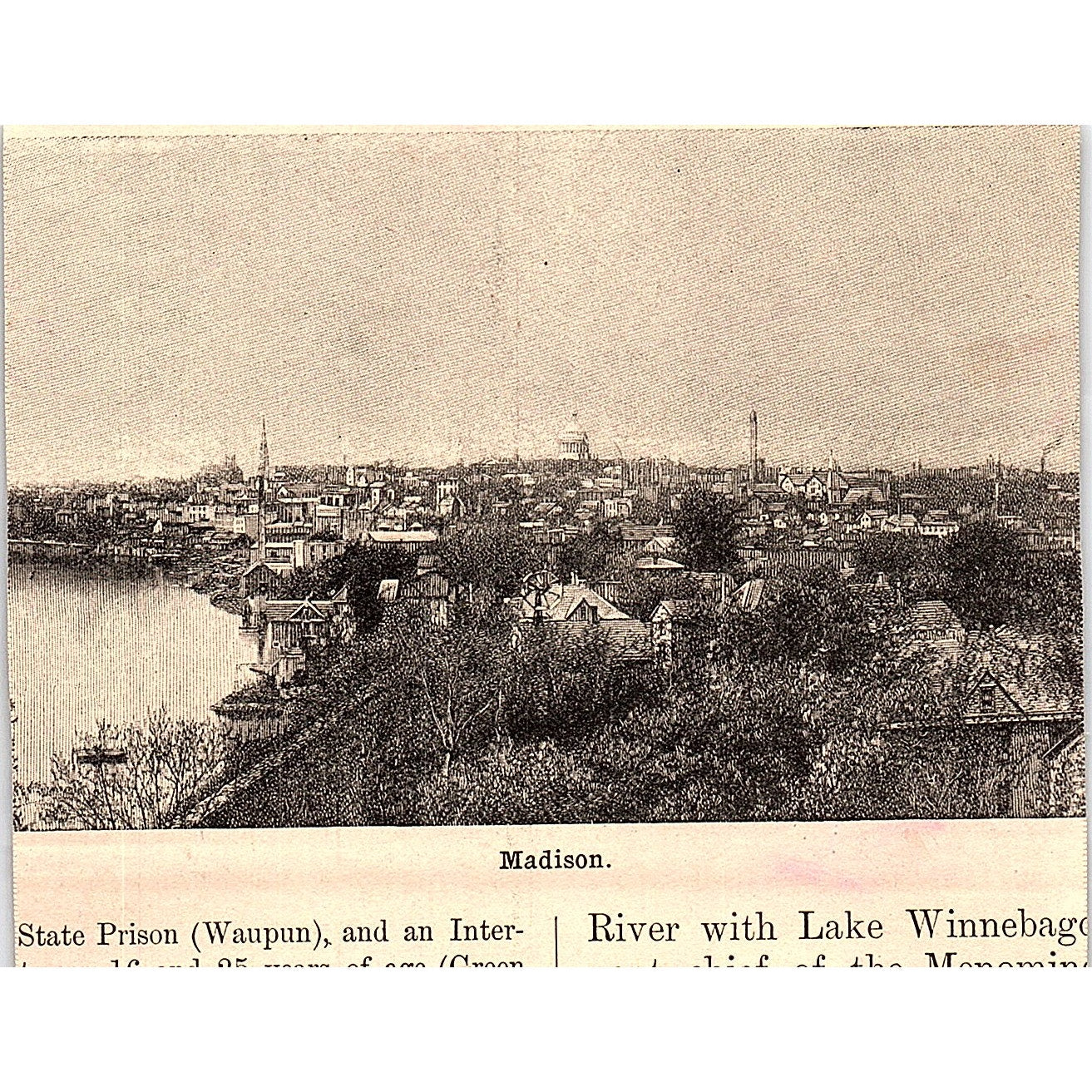 Juneau Park in Milwaukee WI 3x4" 1901 Engraving AF6-M16
