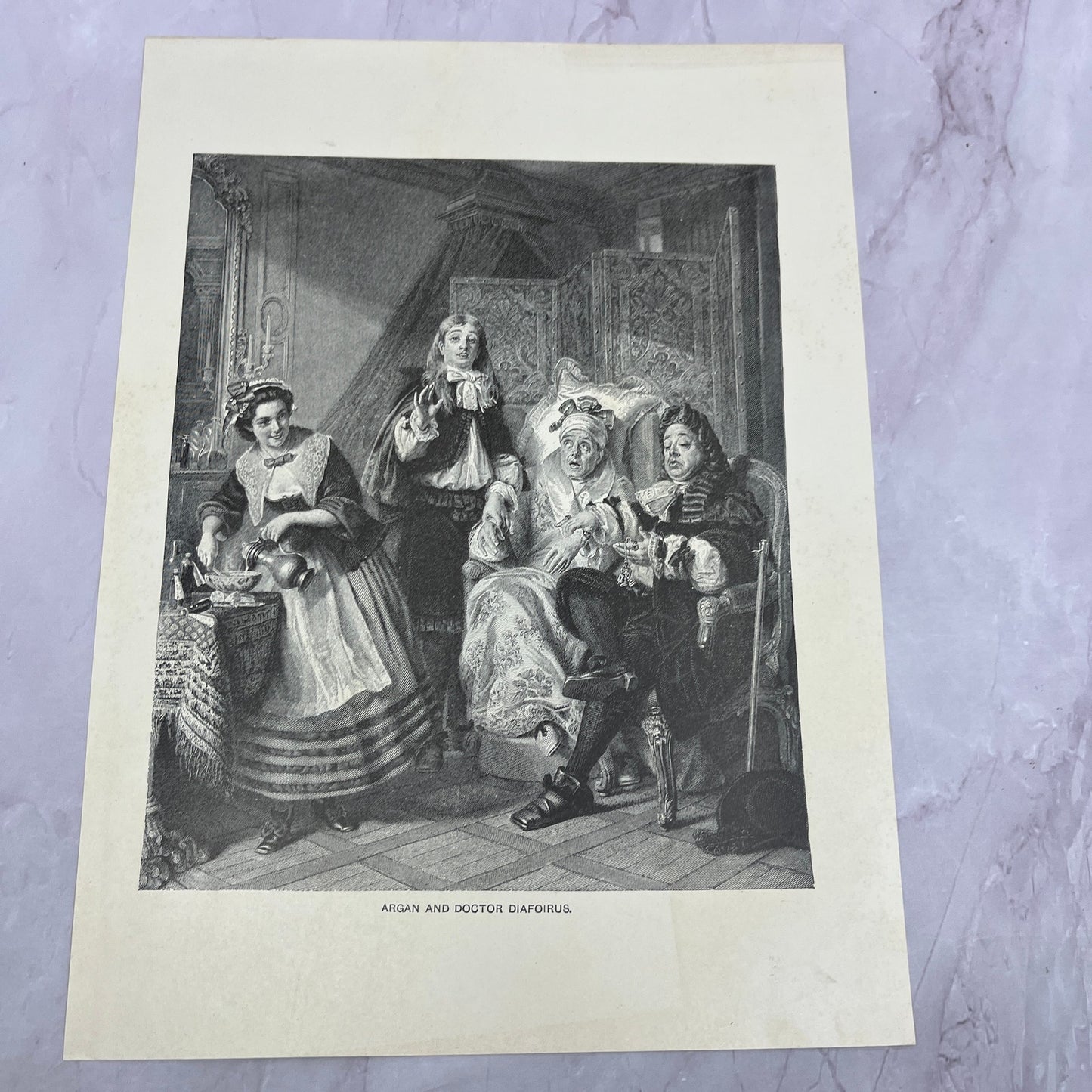 Arga and Doctor Diafoirus Antique 8.5x11.5" Engraving Art Print V20
