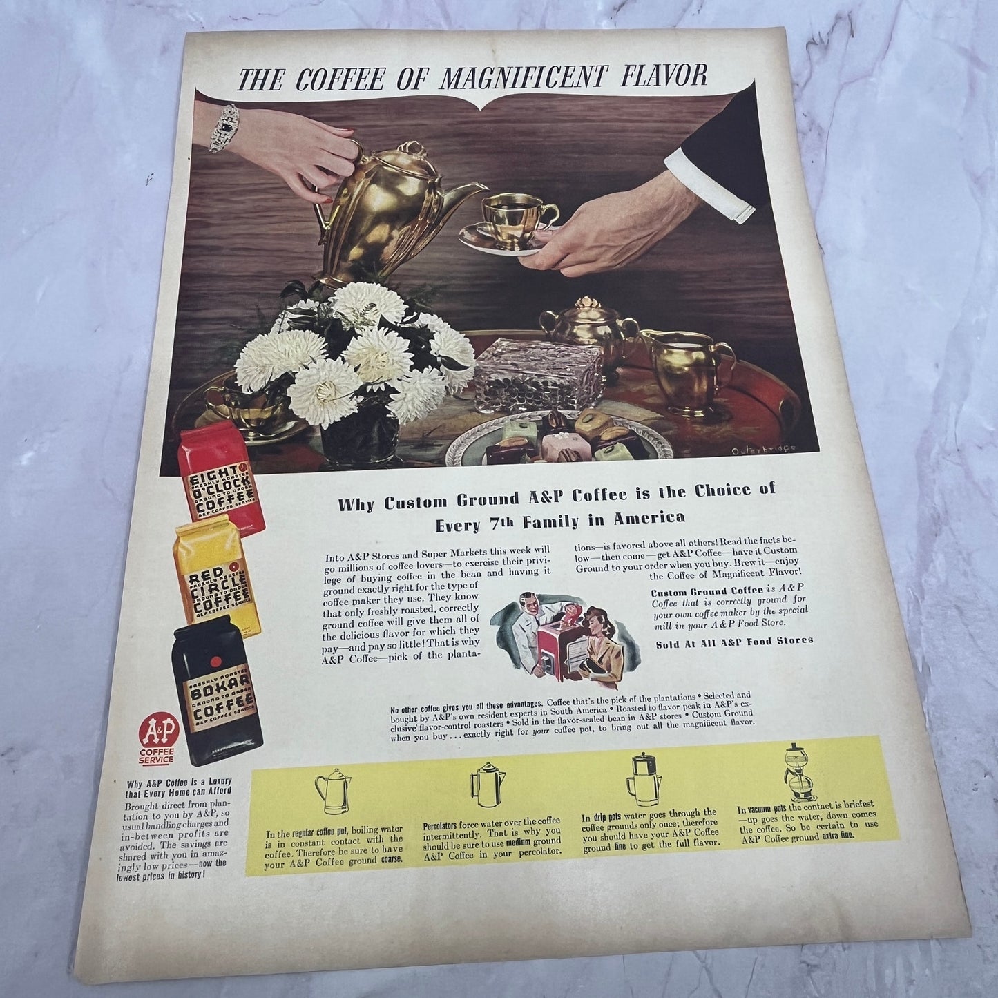 A&P Coffee Service - The Coffee of Magnificent Flavor Outerbridge 1940 Ad V14-8