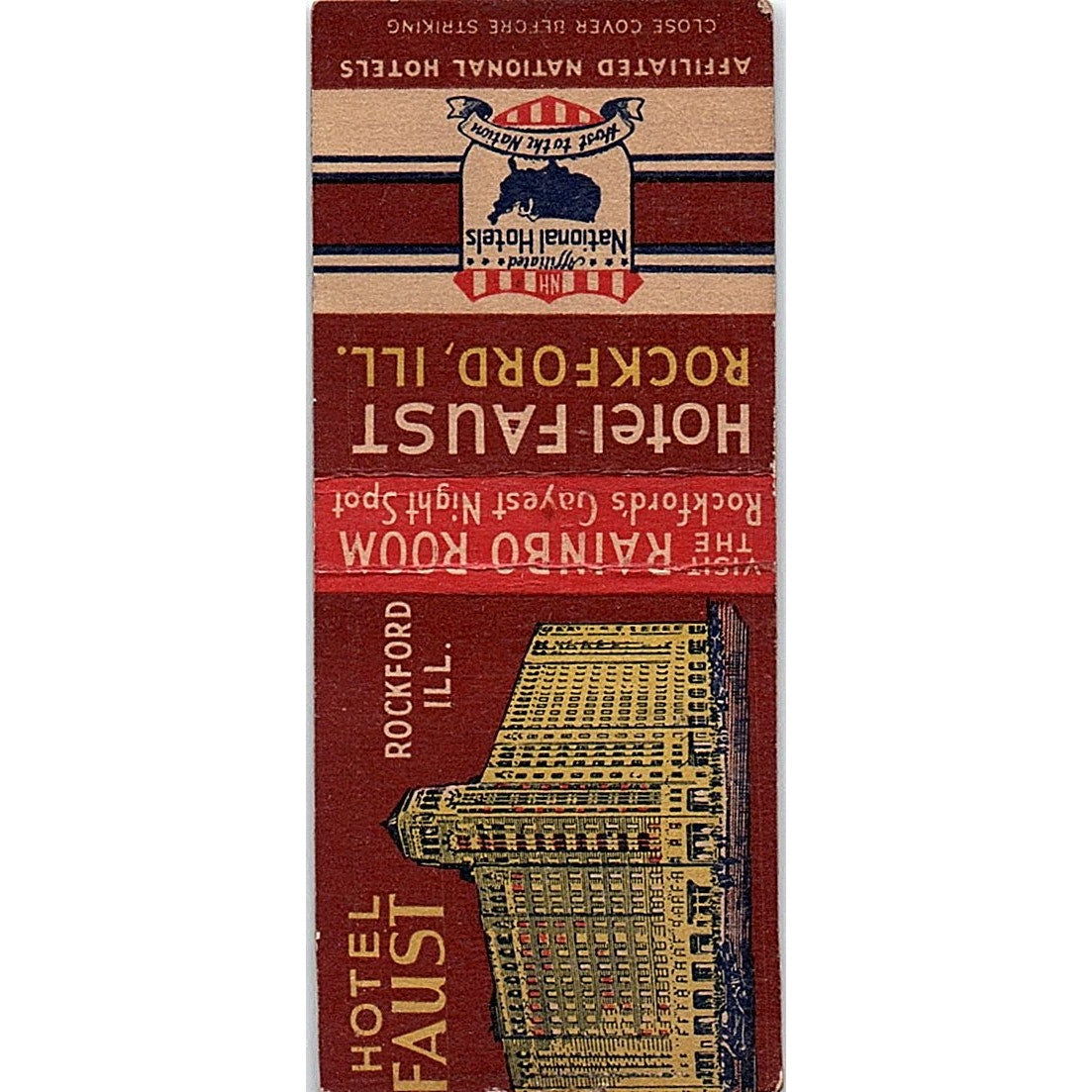Hotel Faust Rockford IL Vintage Matchbook Cover SF3-Y3
