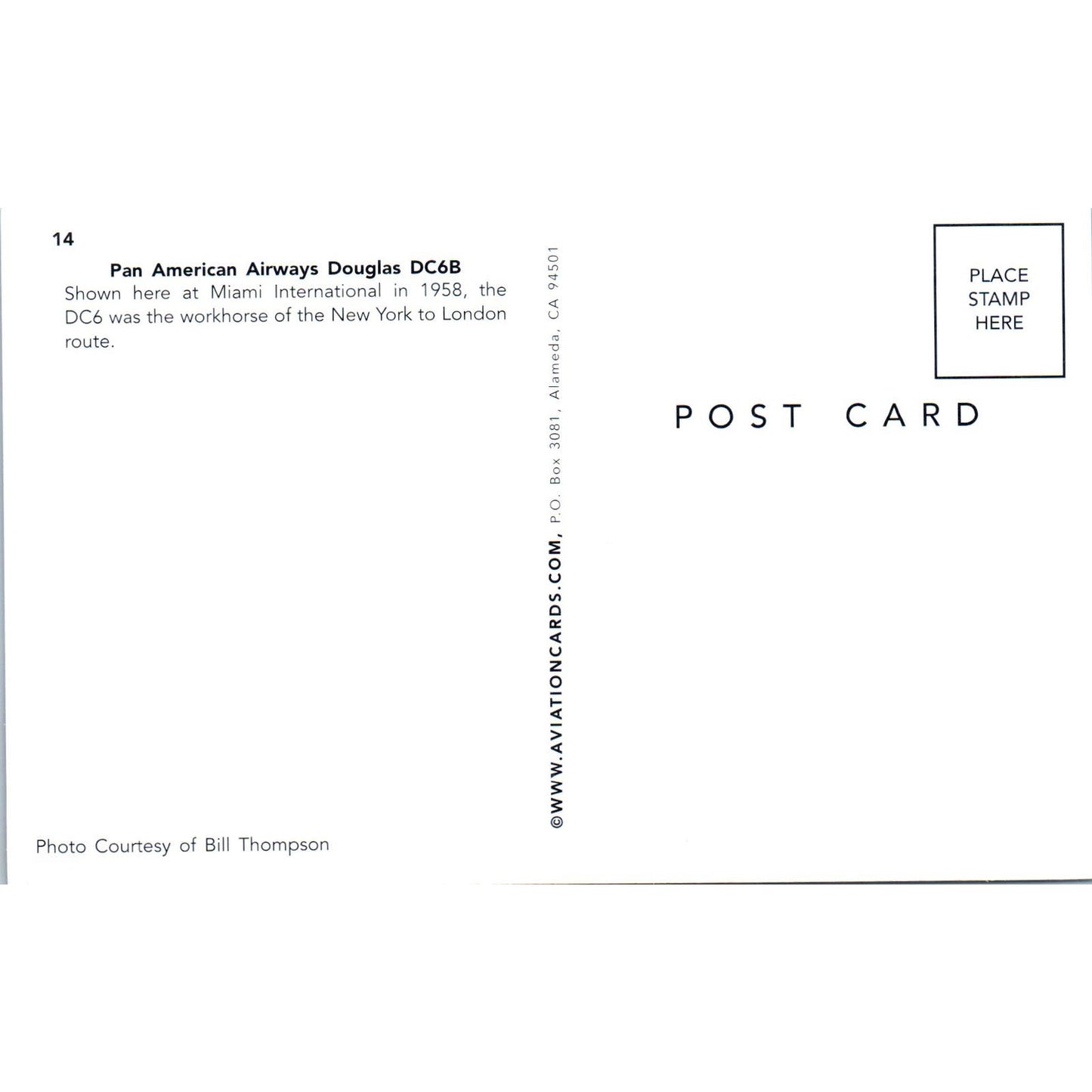 Pan American Airways Douglas DC6B Vintage Postcard PC18