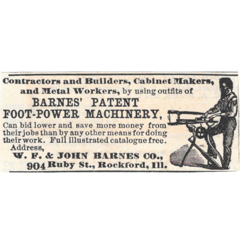 W.F. & John Barnes Co Foot Power Machinery Rockford c1890 Victorian Ad AE8-CH11