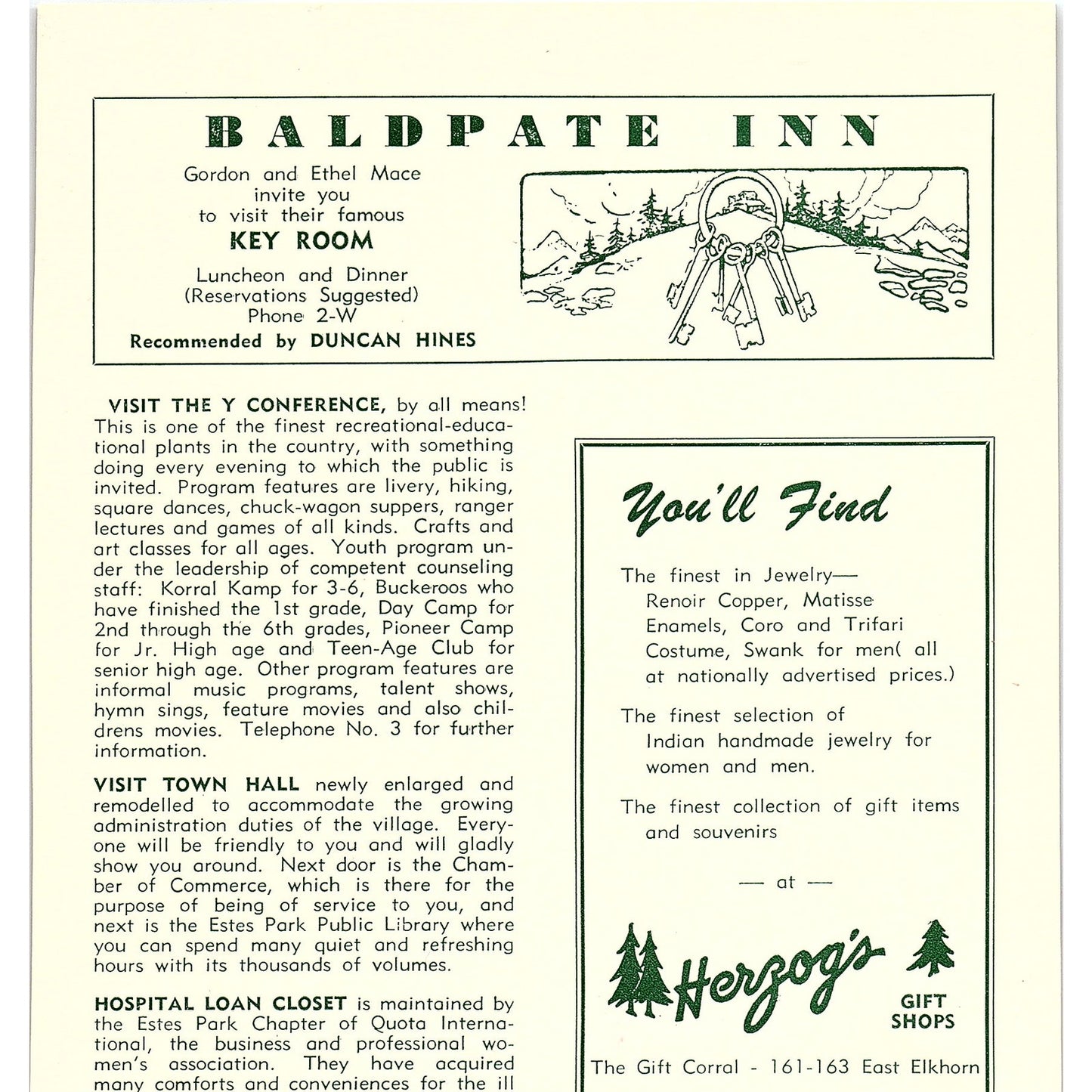 Street Map of Estes Park 1957 Estes Park CO Ad AG4-1