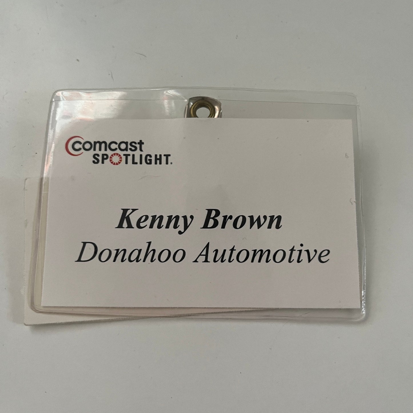 Vintage Comcast Spotlight Dinner Nametag Kenny Brown Donahoo Automotive TB7-BC17