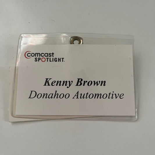 Vintage Comcast Spotlight Dinner Nametag Kenny Brown Donahoo Automotive TB7-BC17