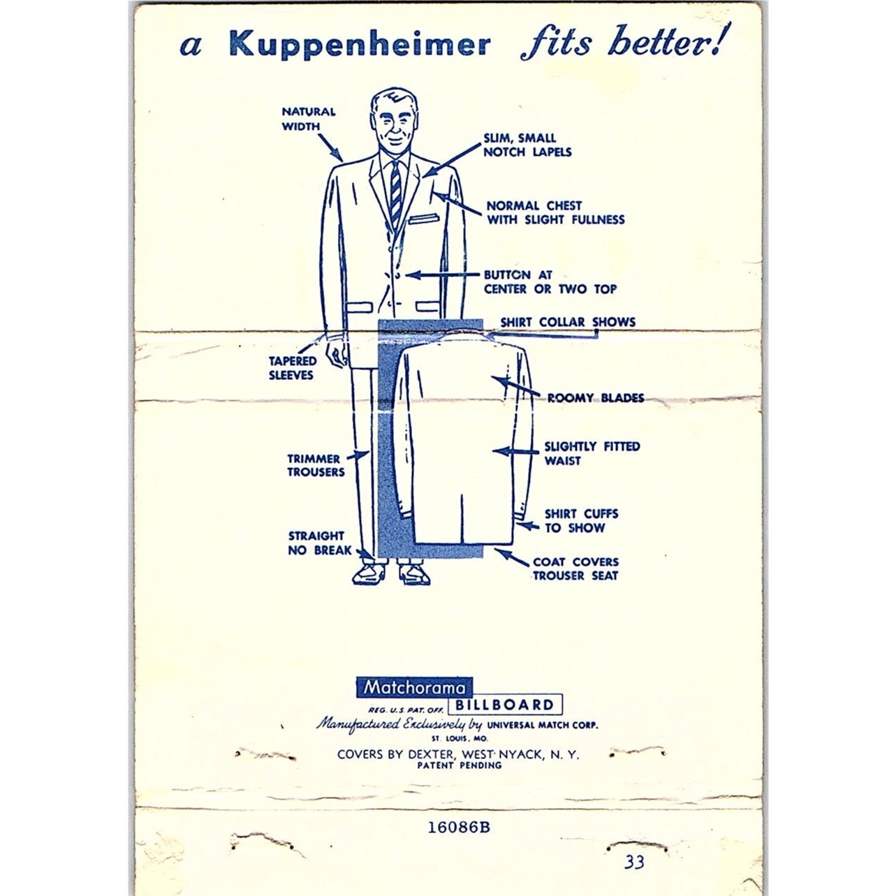 Kuppenheimer Clothes Boston Clothing House Chippewa Falls Large Matchbook ML1-7