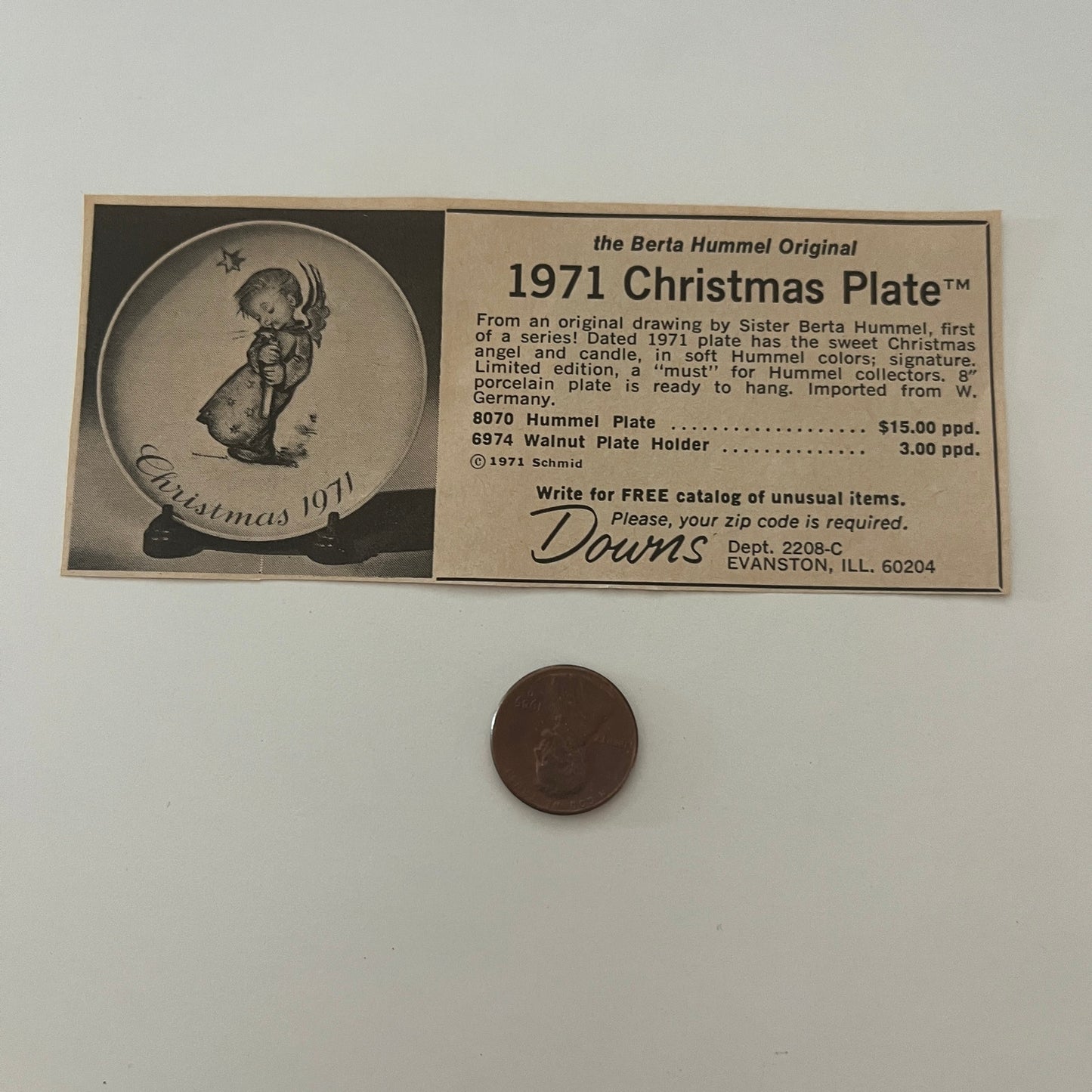 Downs The Berta Hummel Original 1971 Plate Evanston IL 1971 Magazine Ad SAG4-M3