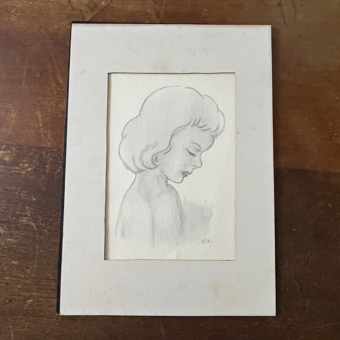Sketch of a Woman - Grace Layton Valley City ND Matted Vintage Art Print 5x7 V12
