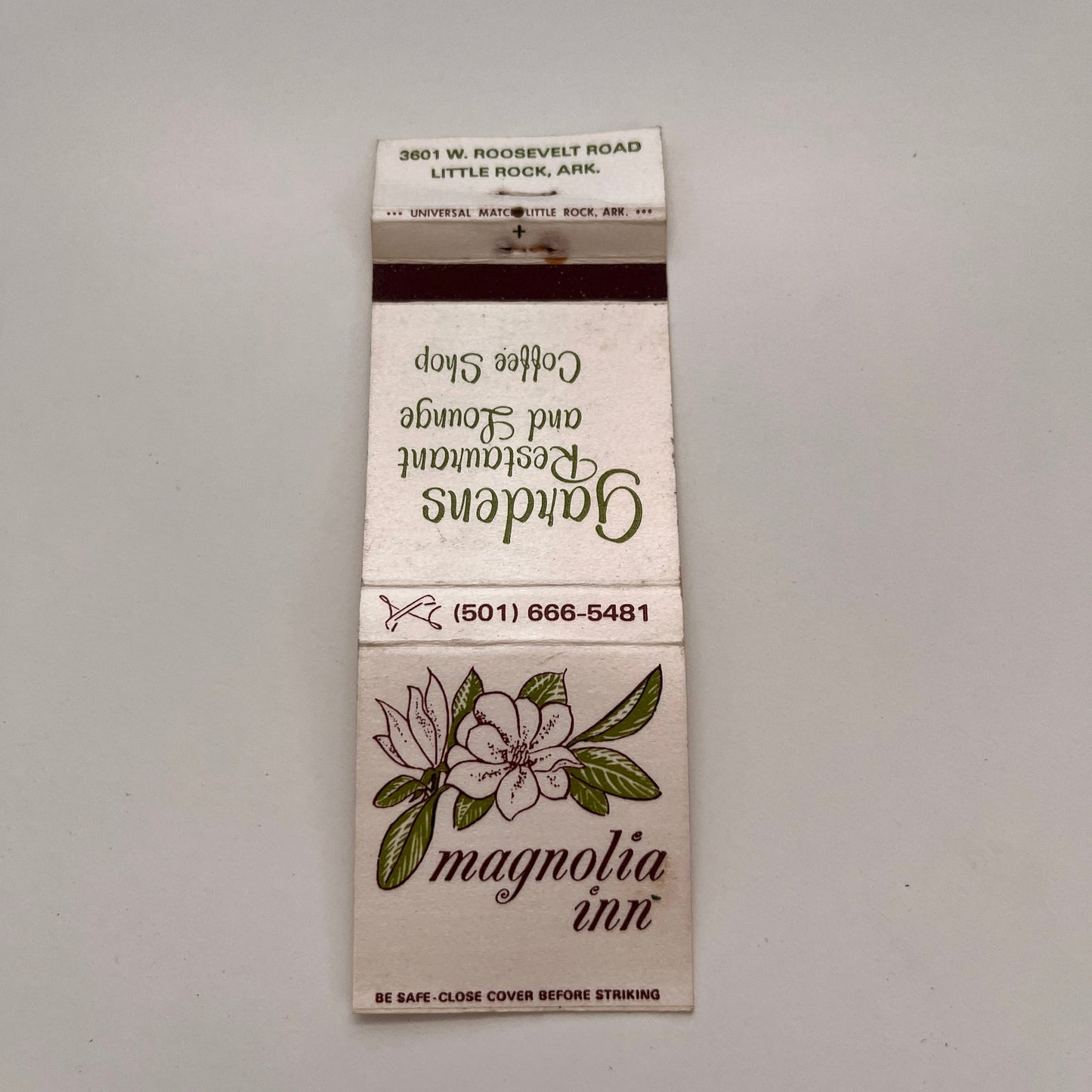 Magnolia Inn Gardens Restaurant & Lounge Little Rock AR Vtg Matchbook MB60-2