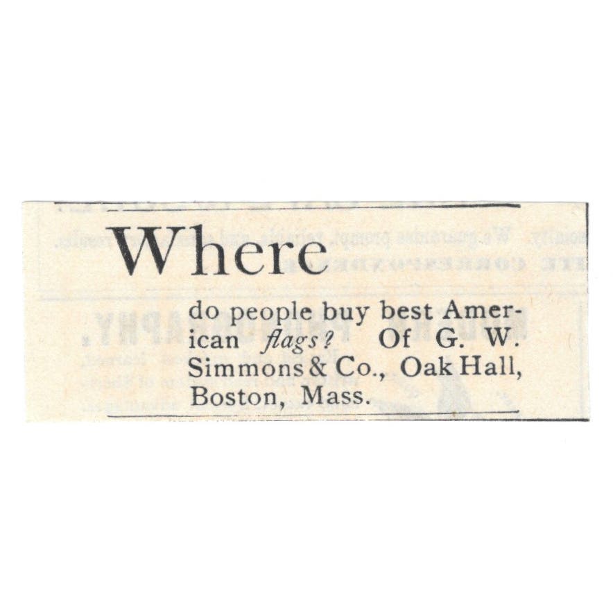 American Flags G.W. Simmons & Co Boston WHERE c1890 Victorian Ad AE9-CH2