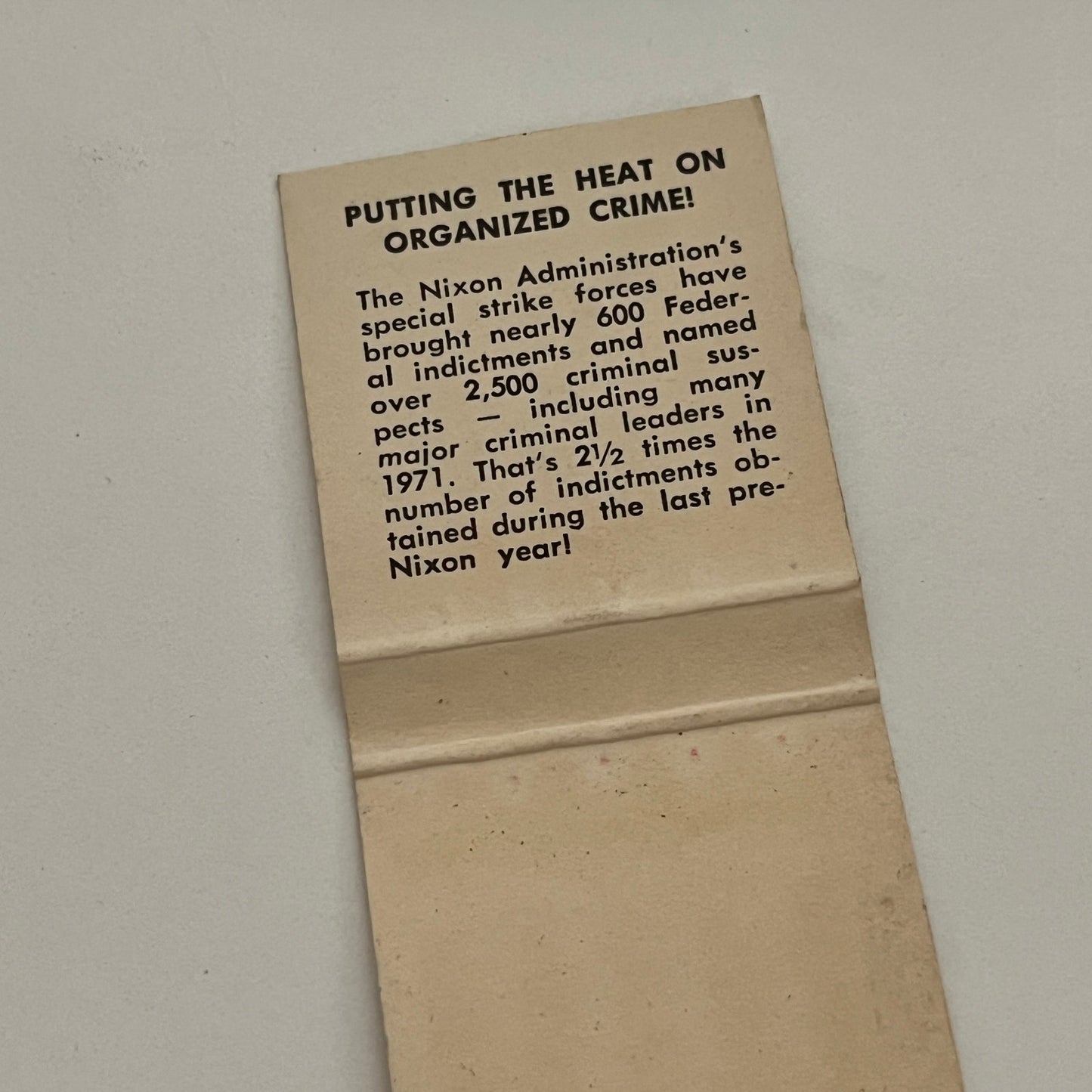 Nixon Now Re-Election Putting Heat on Organized Crime Matchbook MB59-1