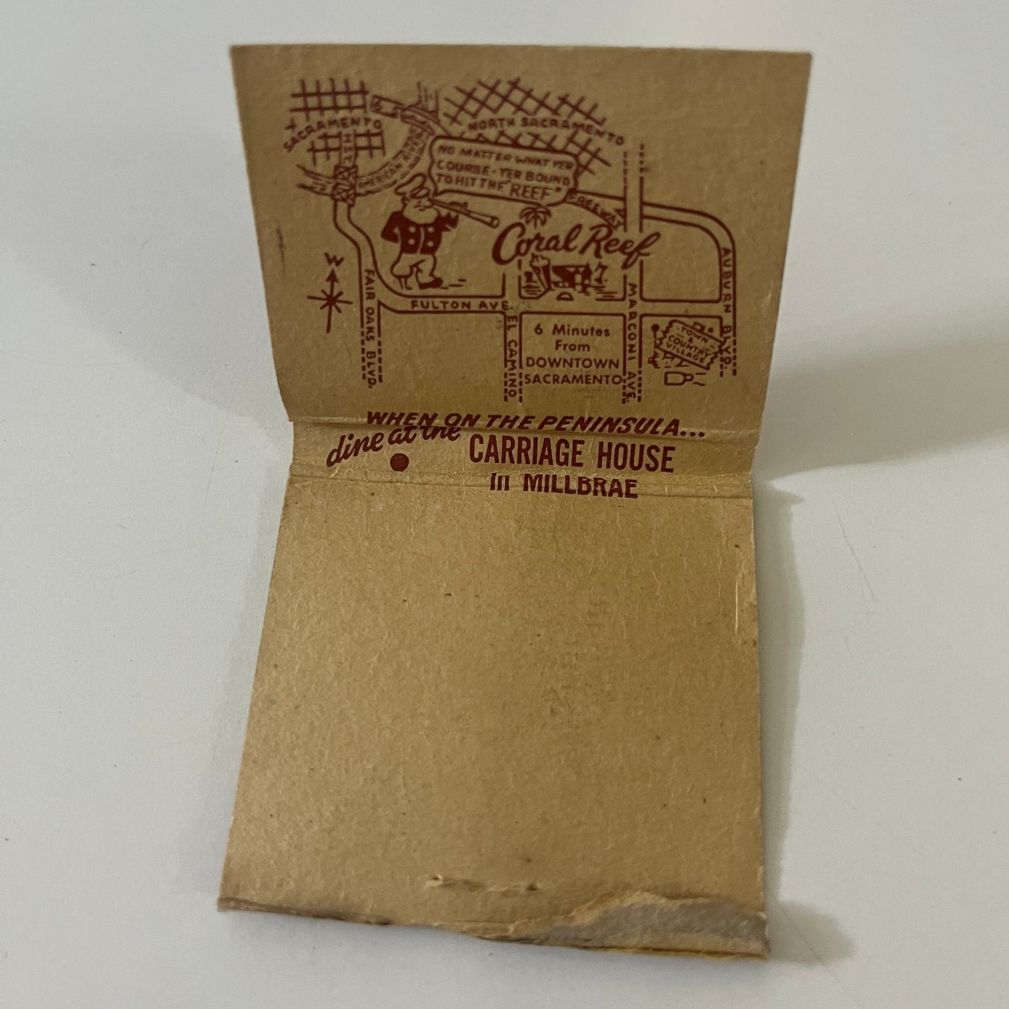 Coral Reef Cantonese Food Sacramento CA c1940 Matchbook Cover TE2-MKO-4