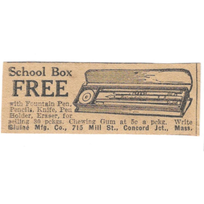 Bluine Mfg Co Concord Jet MA Free School Box Offer 1923 Magazine Ad Clip AE1-6