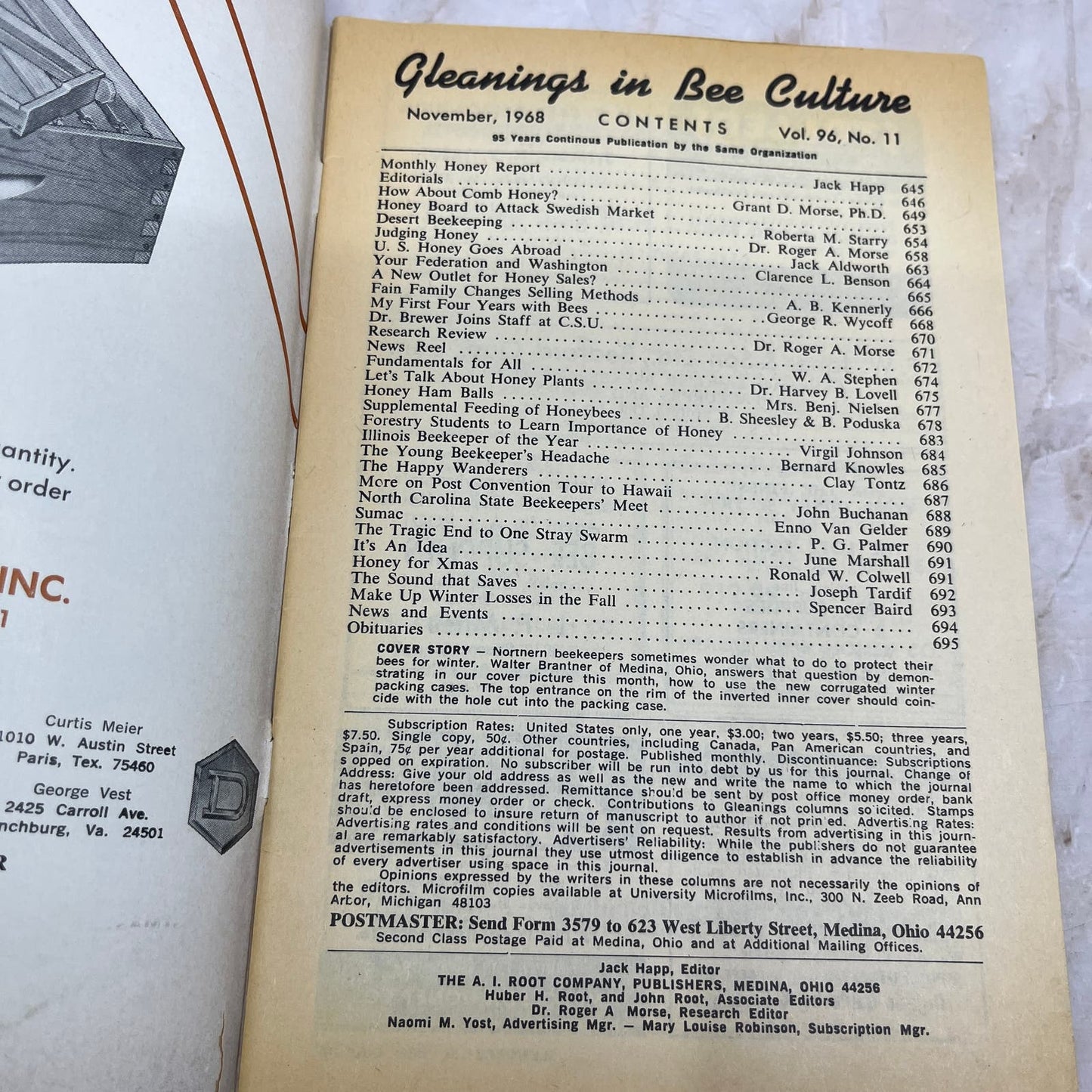 1968 Nov Gleanings in Bee Culture Magazine Bees Beekeeping Honey TD7