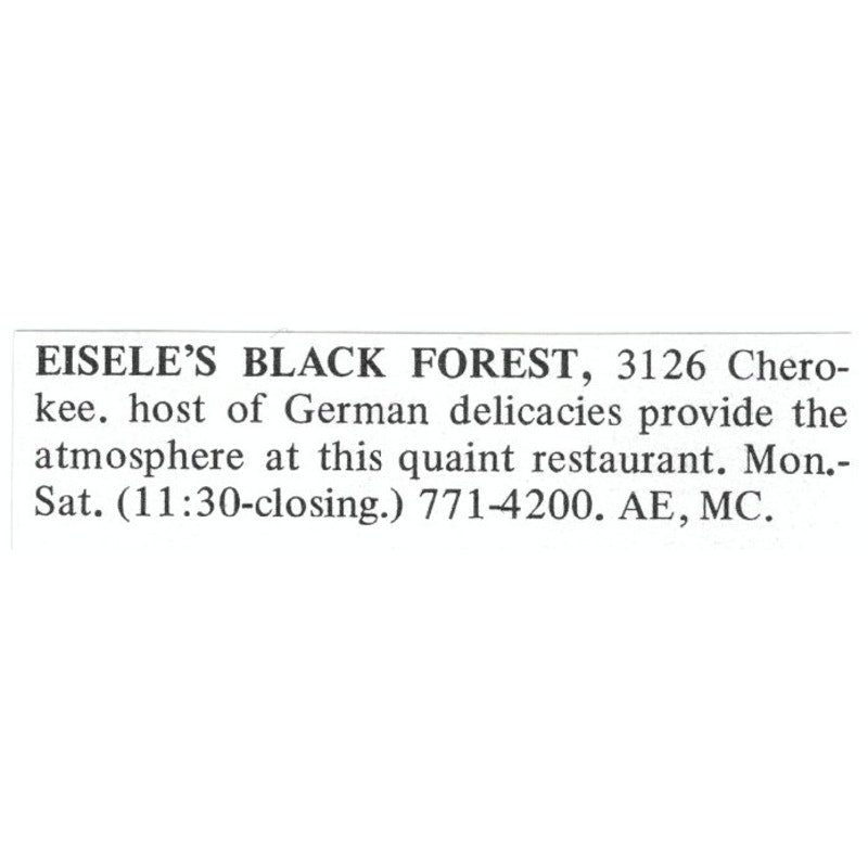 Eisele's Black Forest German Restaurant St. Louis 1971 Magazine Ad AD8-O1