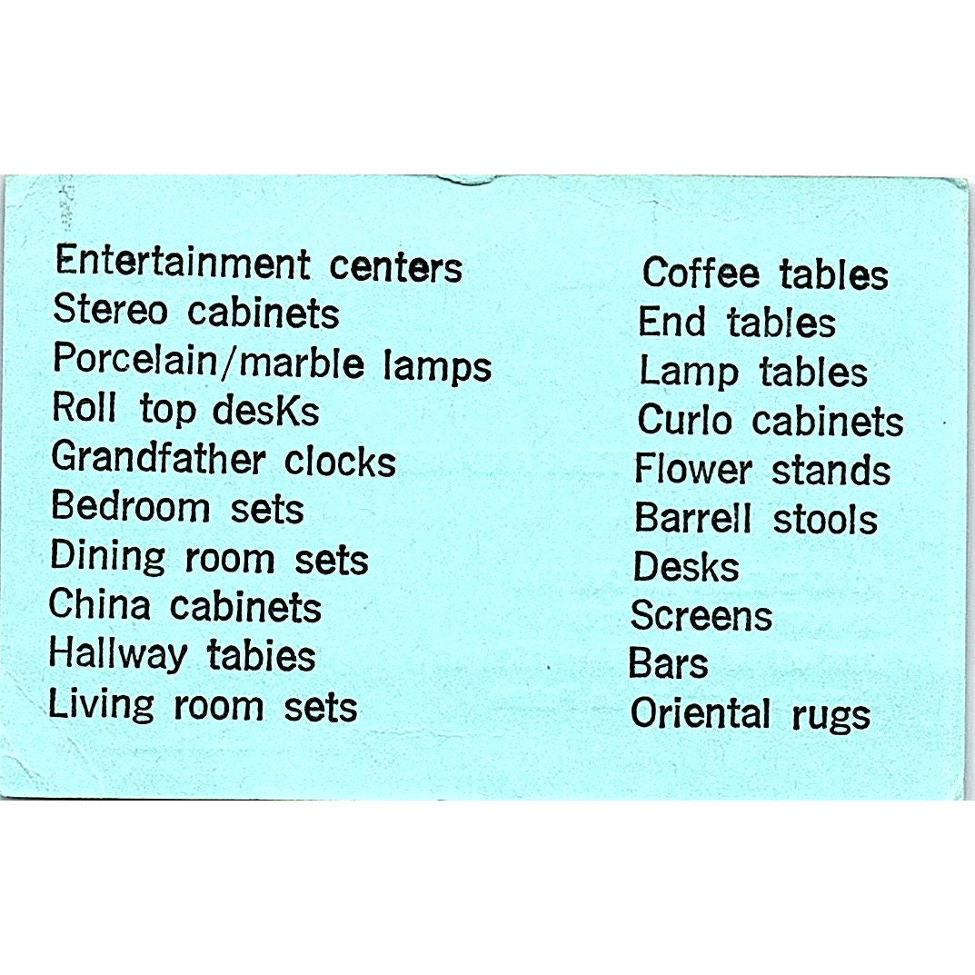 Johnson's Teak Furniture John Shen Anaheim CA Vintage Business Card TH2-B2