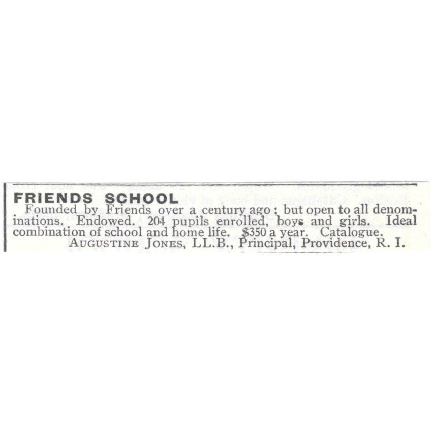 Friends School Augustine Jones Providence RI 1903 Magazine Ad AF7-SS5