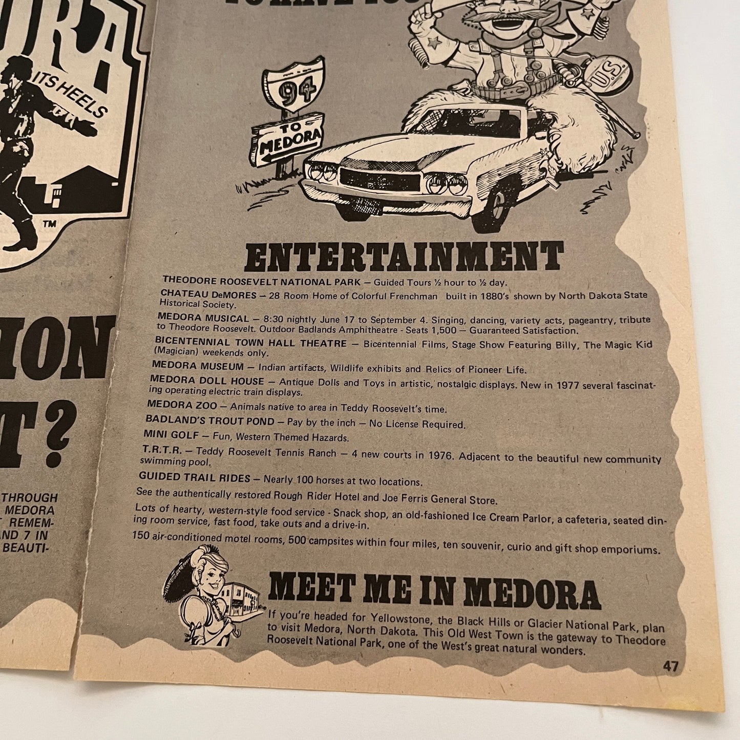 Medora ND Destination West Travel Ad 2 Pages 1977 North Dakota Tourism Ad AG6-8