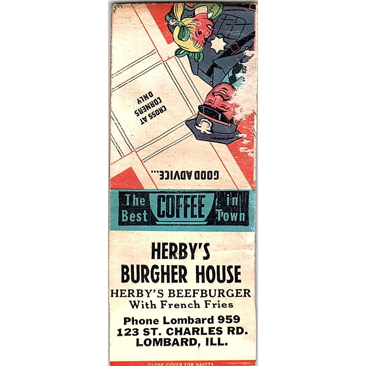 Herby's Burgher House Lombard IL Vintage Matchbook Cover SF3-Y3